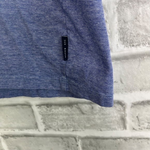 Ted Baker London Sky Blue Fine Stripped Collard Pocket Polo Shirt Mens Size 5 - Picture 3 of 7